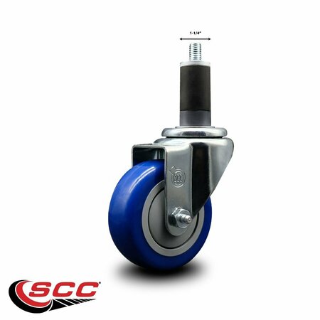 Service Caster 3.5'' Blue Poly Wheel Swivel 1-1/4'' Expanding Stem Caster SCC-EX20S3514-PPUB-BLUE-114